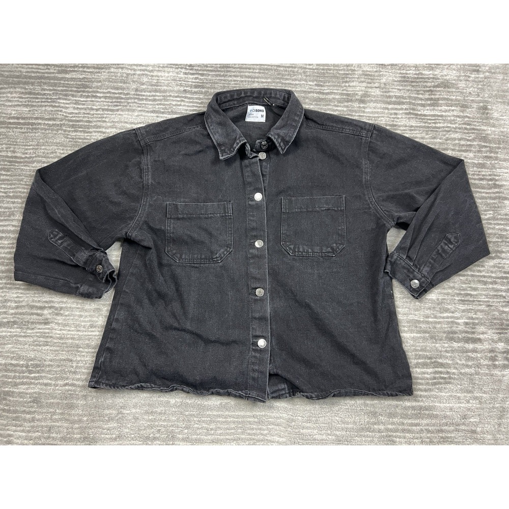 Cisono Jean Jacket Womens Medium Black Denim Cotton Blend‎ Casual